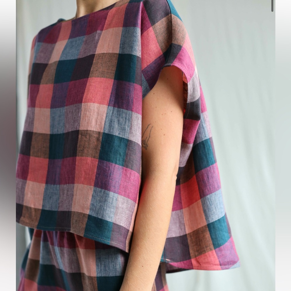 Off On Checkered Linen Oversized Top, Size M